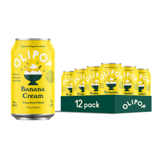 OLIPOP Banana Cream - Prebiotic Soda, , 12 fl oz, 12 Pack, Refrigerated