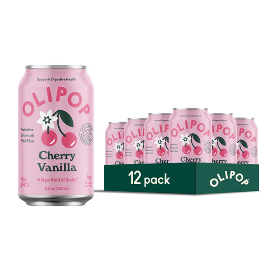 OLIPOP Cherry Vanilla Prebiotic Soda - 12 fl oz - 12 Pack Refrigerated