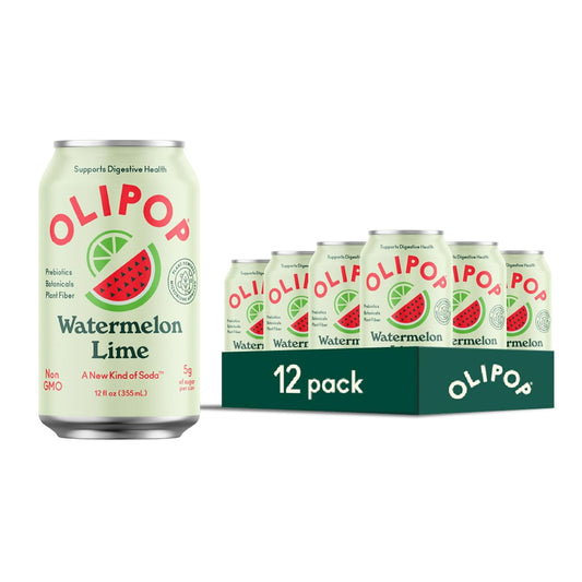 OLIPOP Watermelon Lime Prebiotic Soda - 12 fl oz - 12 Pack Refrigerated